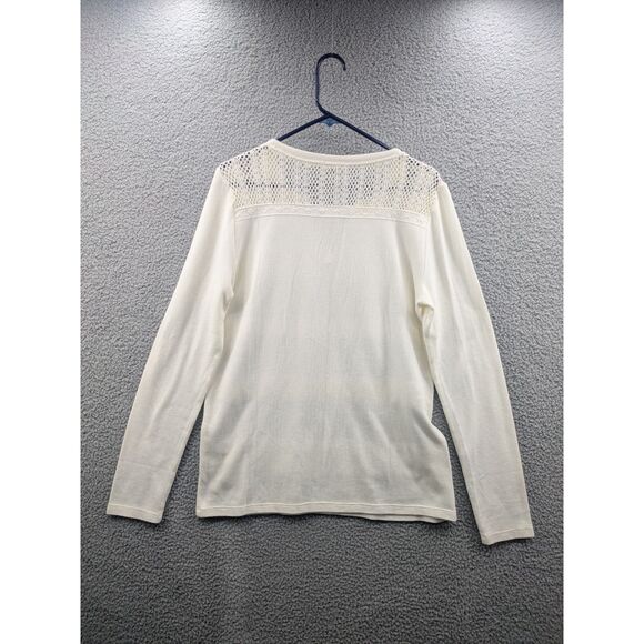 NWT Lucky Brand Women's size Large Long Sleeve Cream Top Lace Stripes - Picture 6 of 10
